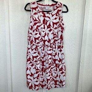 Liz Claiborne Red White Sleeveless Floral Knit Dress Pockets cotton size M